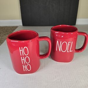 Rae Dunn Red Holiday Mugs – “HO HO HO” & “Noel” – Set of 2